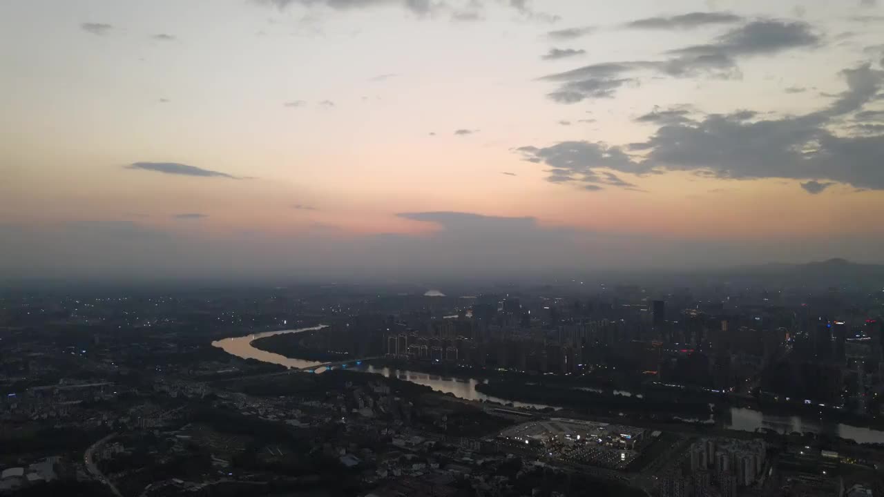 赣州城市夜景航拍日落夕阳视频下载