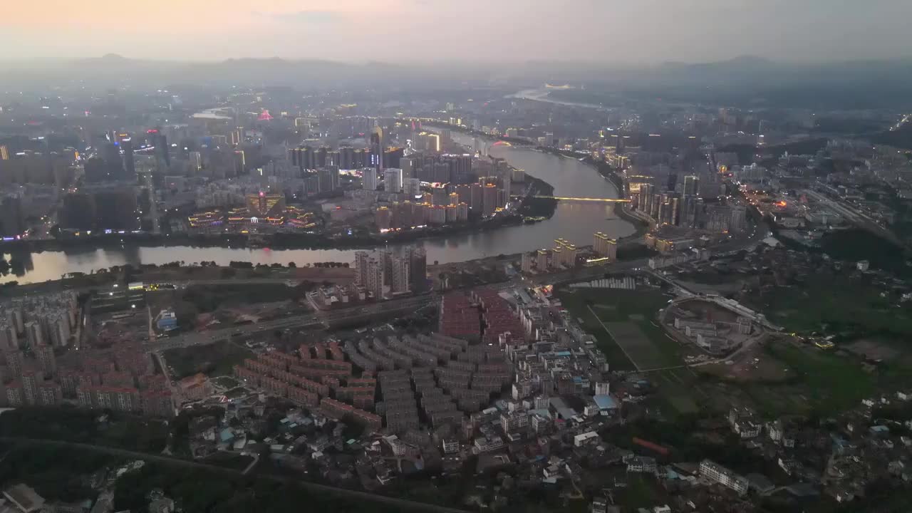 赣州城市夜景航拍日落夕阳视频下载