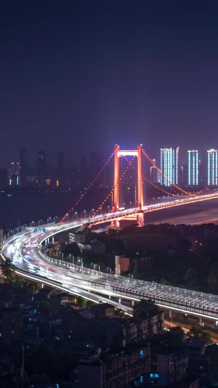 武汉鹦鹉洲大桥夜景视频素材