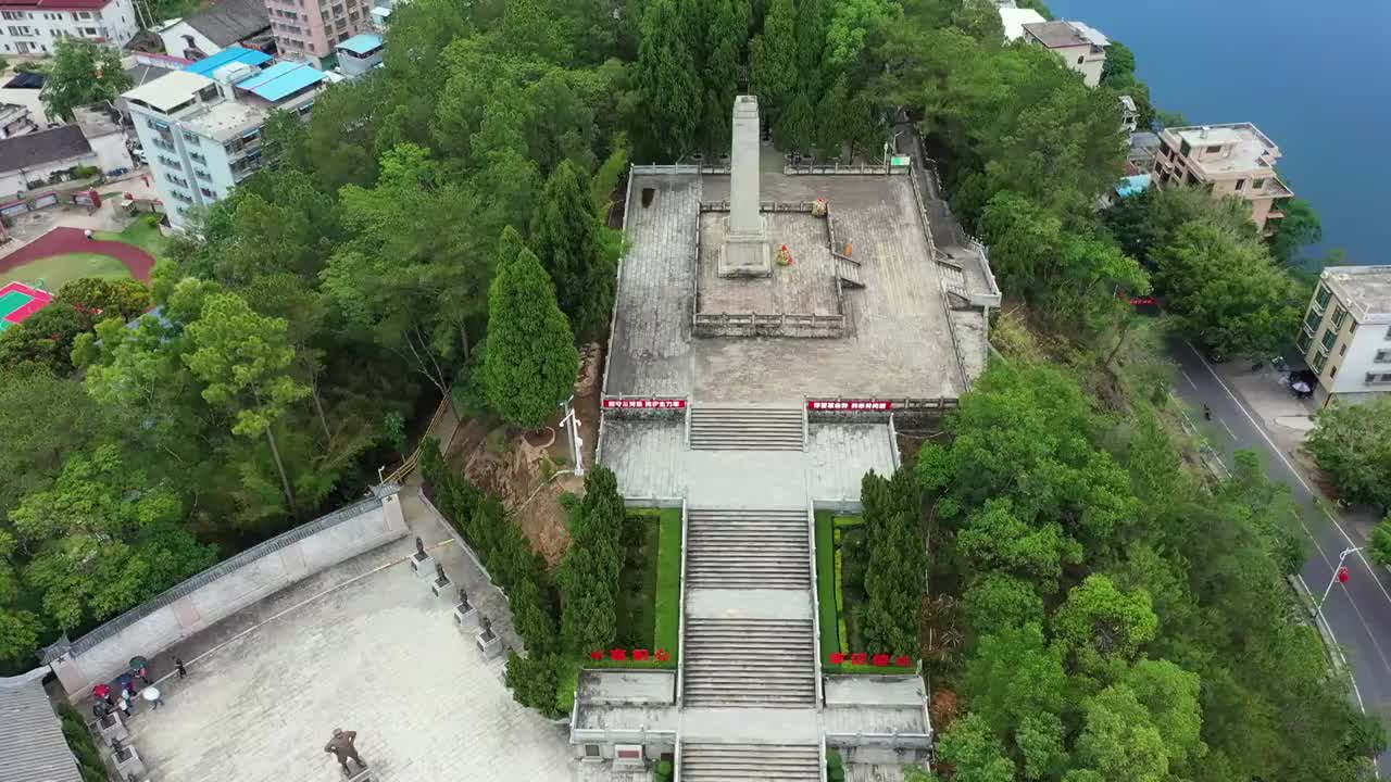 广东省梅州市大埔县三河镇三河坝战役纪念园航拍视频素材