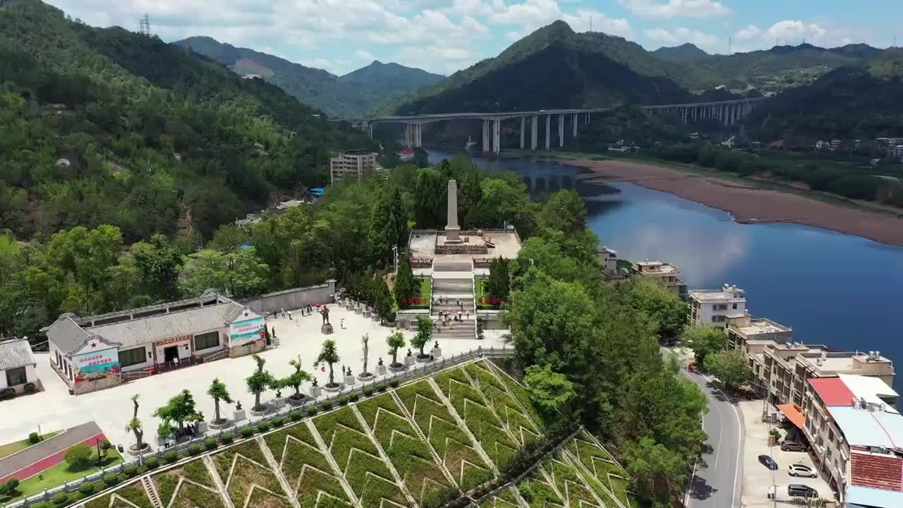 广东省梅州市大埔县三河镇三河坝战役纪念园航拍视频素材