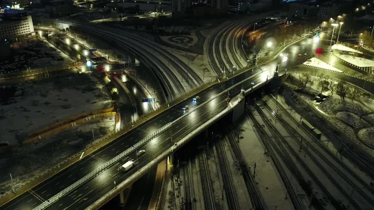 4K航拍哈尔滨火车站夜景视频素材