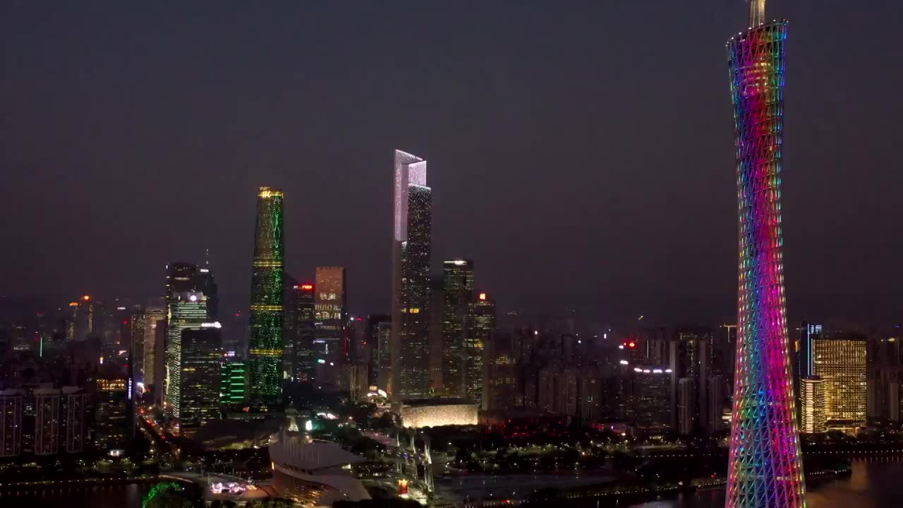 广州城市景观夜景航拍视频素材