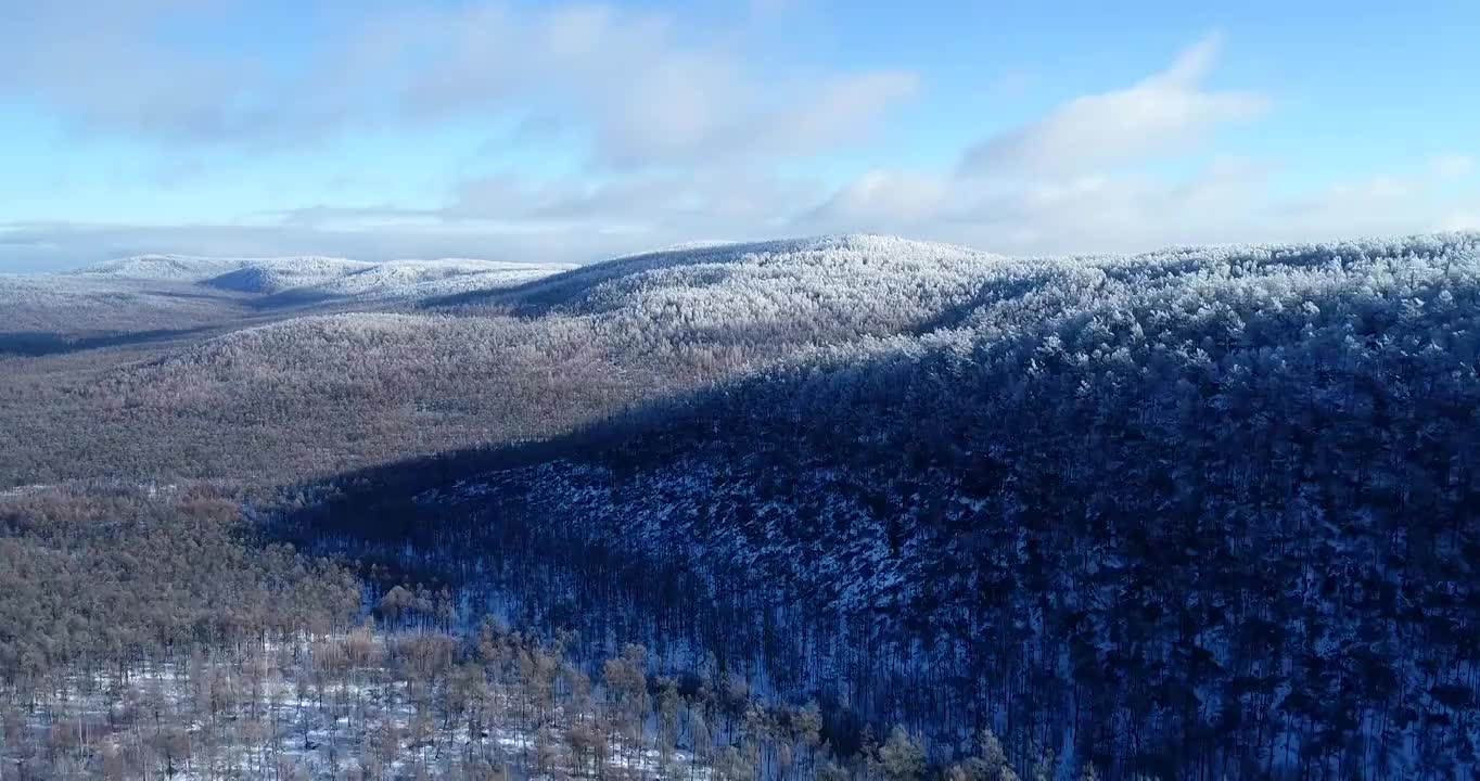 航拍大兴安岭冬季林海雪原雾凇视频素材