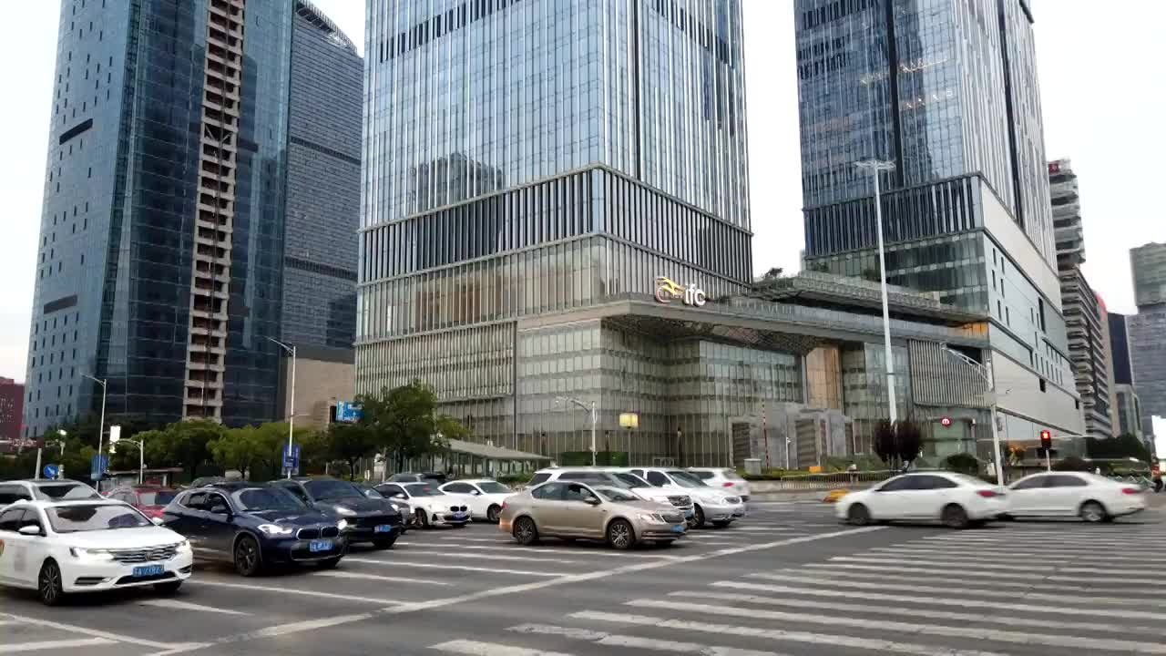 江苏南京河西新城奥体板块的金融城延时摄影风光视频素材