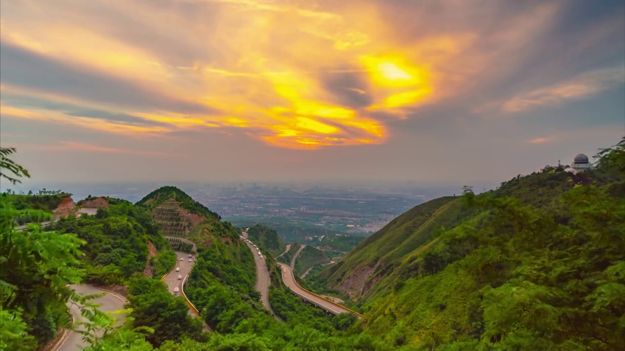 骊山最美环山路日落延时视频素材