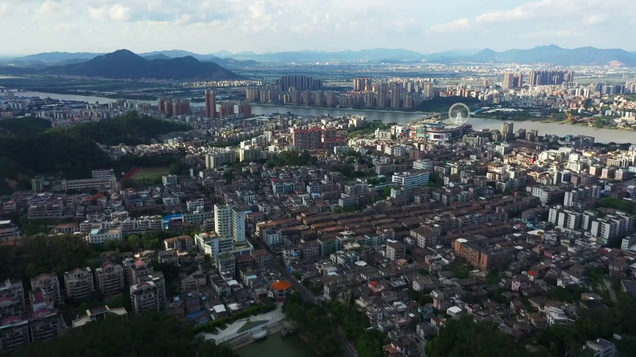 广东省珠海市斗门区井岸镇城市风光白昼航拍视频素材