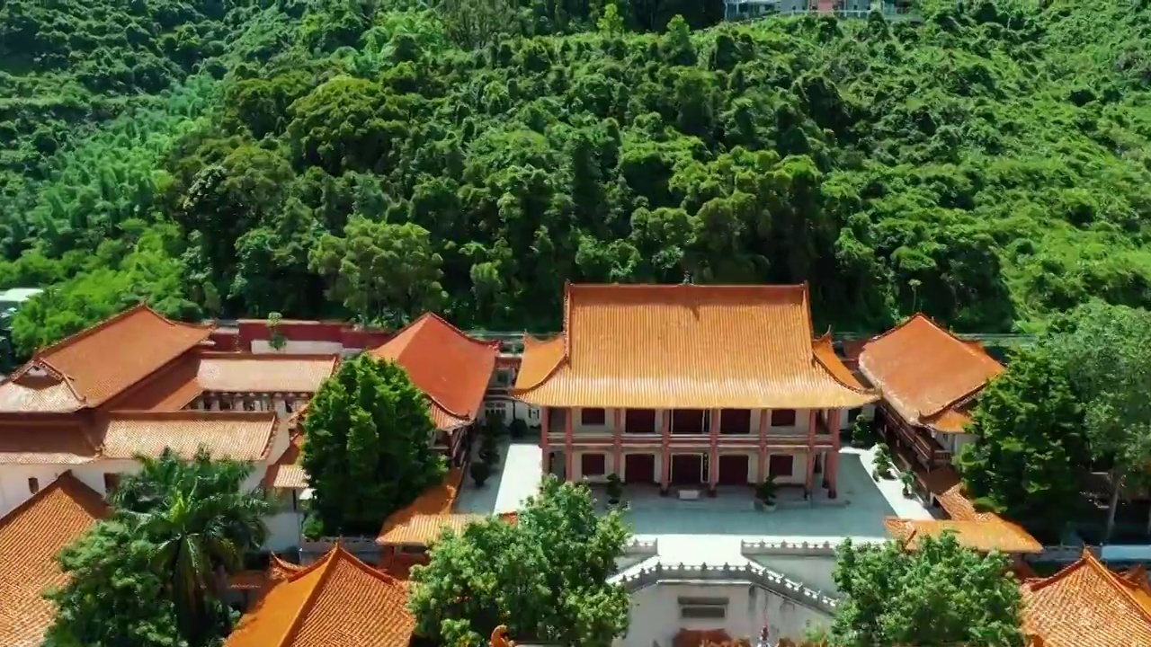 广东省深圳市罗湖区仙湖弘法寺航拍视频素材