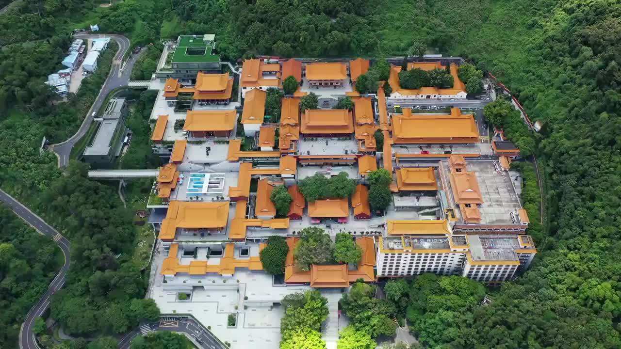 广东省深圳市罗湖区仙湖弘法寺航拍视频素材