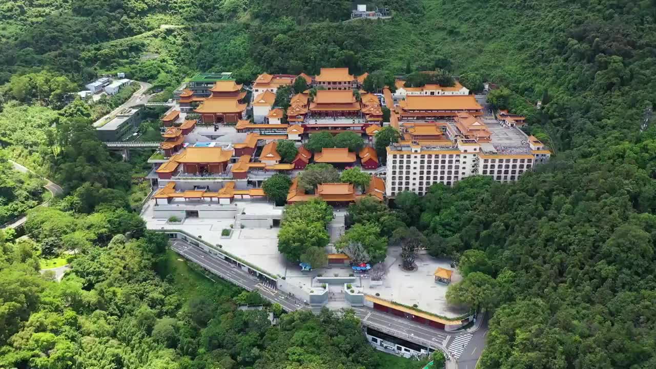 广东省深圳市罗湖区仙湖弘法寺航拍视频素材