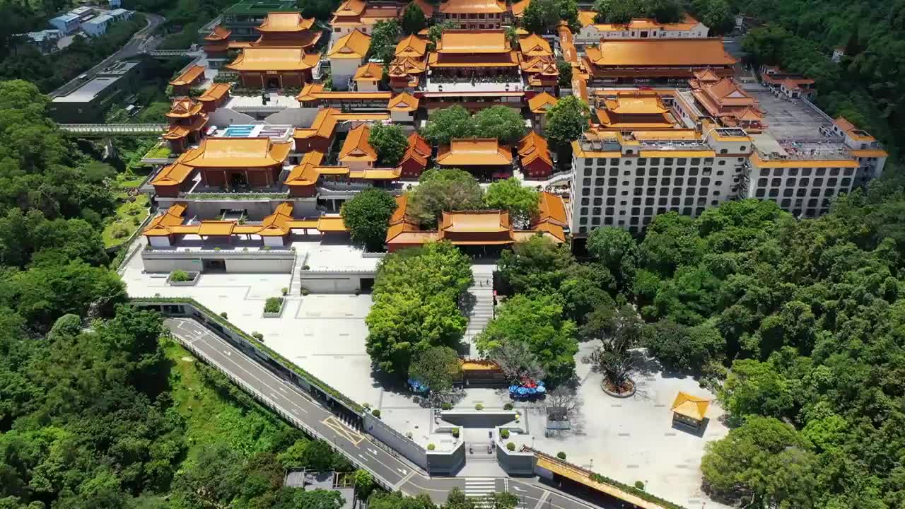 广东省深圳市罗湖区仙湖弘法寺航拍视频素材