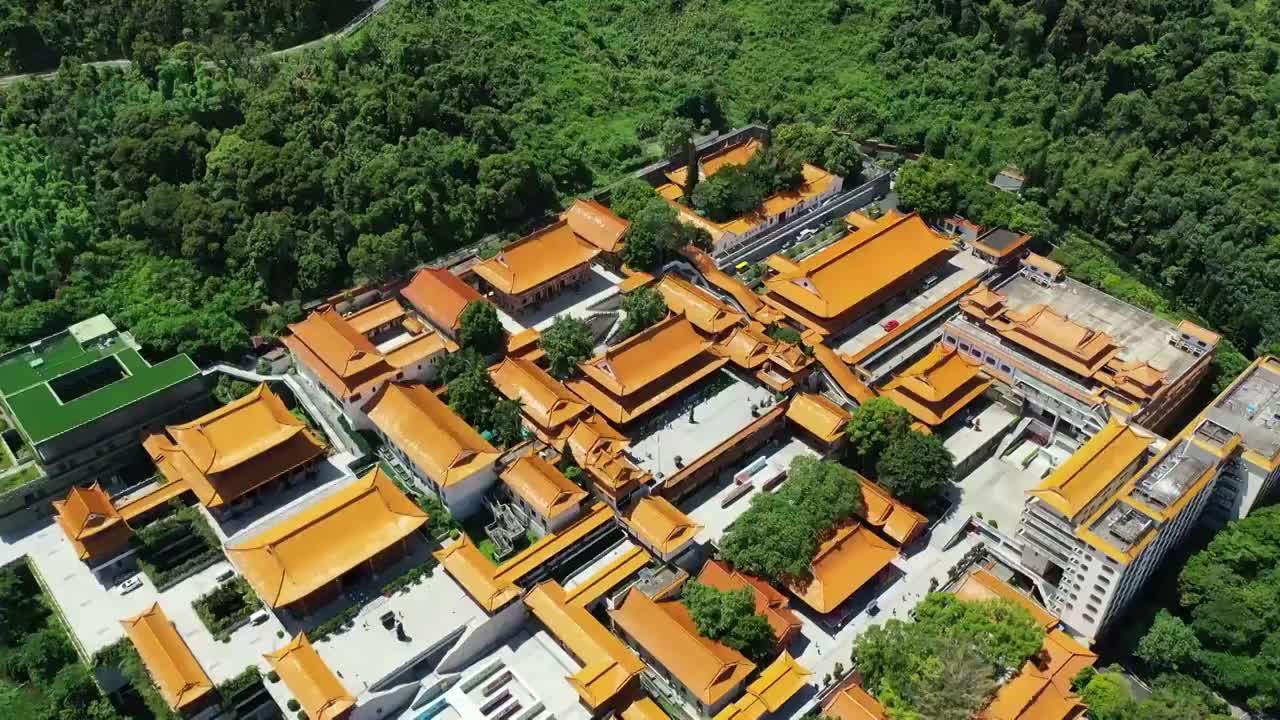 广东省深圳市罗湖区仙湖弘法寺航拍视频素材