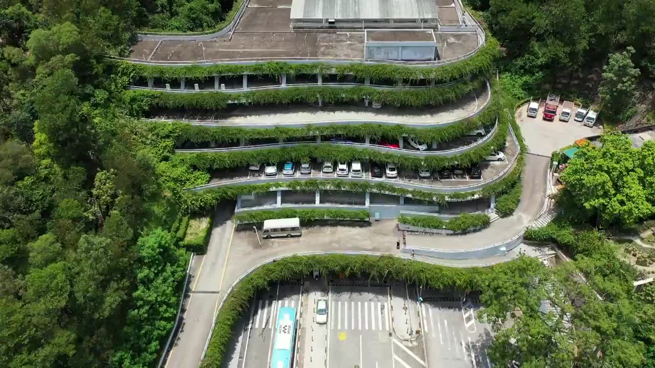 广东省深圳市罗湖区仙湖植物园正门与生态立体停车场航拍视频素材