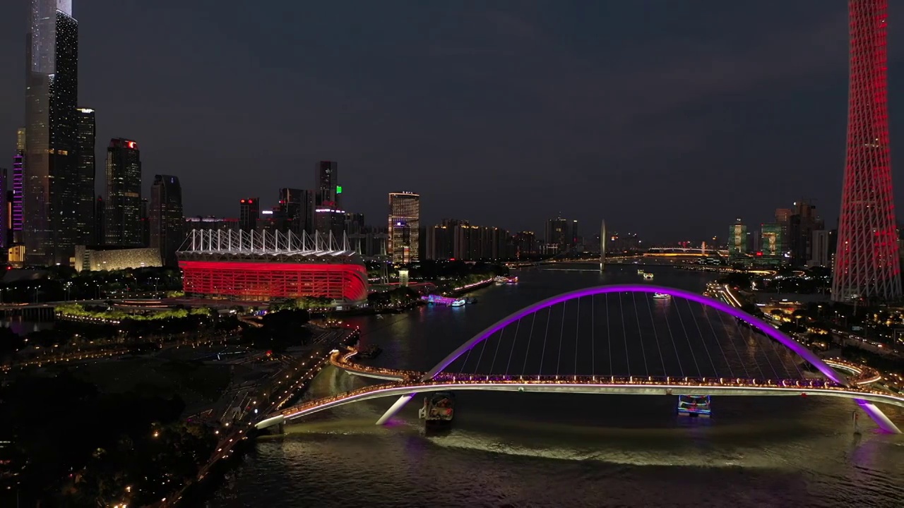 航拍广州网红打卡地海心桥夜景视频素材