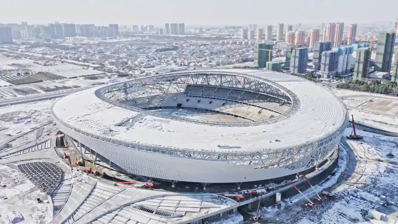 江苏泰州体育公园雪景视频素材