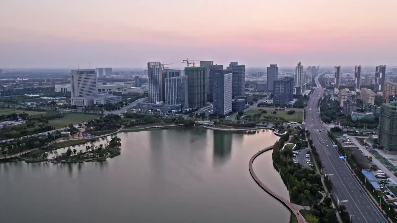 泰州天禄湖日落视频素材