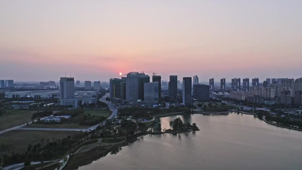 泰州天禄湖日落视频素材