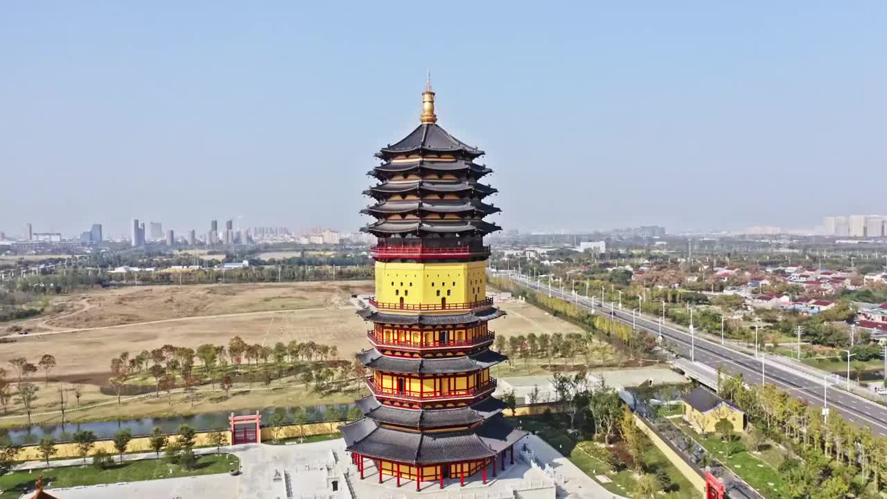 泰州高港凤栖湖古寿胜寺白天视频下载