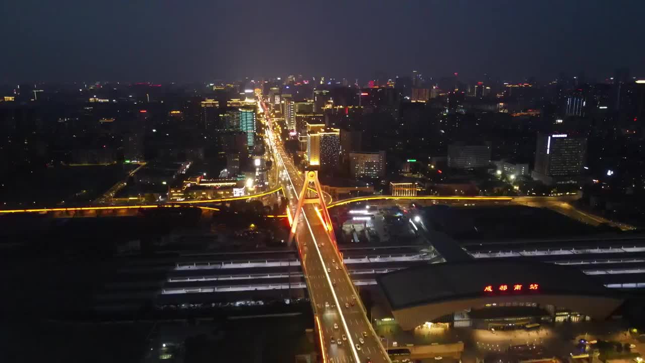 成都南站火车南站天府立交桥公路车流夜景视频素材