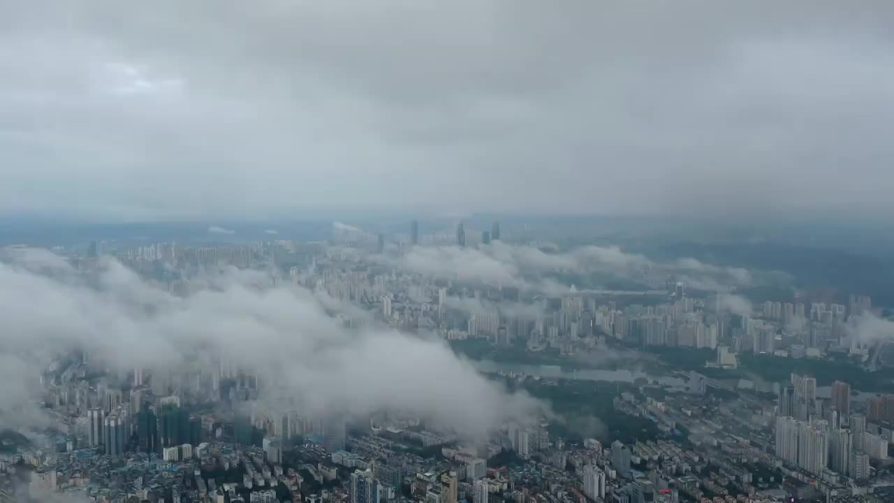 广西壮族自治区南宁市阴天航拍风光视频素材