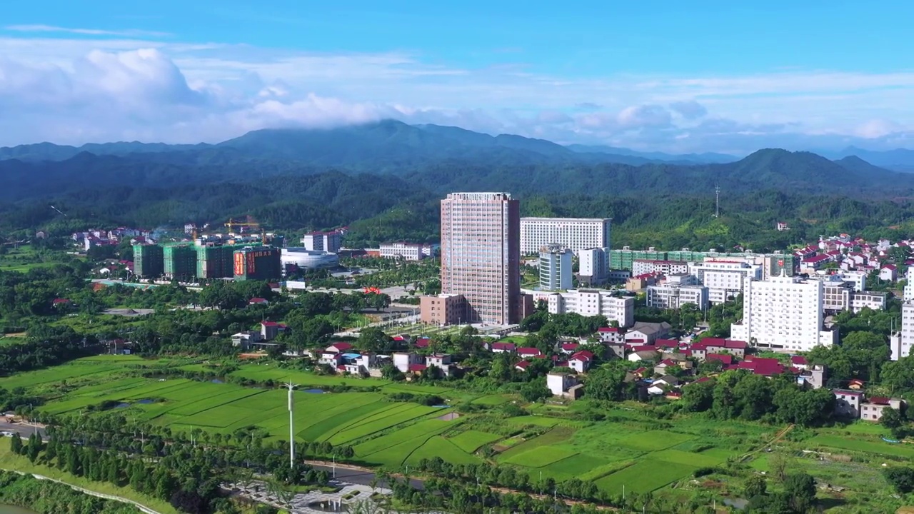 航拍江西省吉安市万安县新城区酒店建筑视频素材