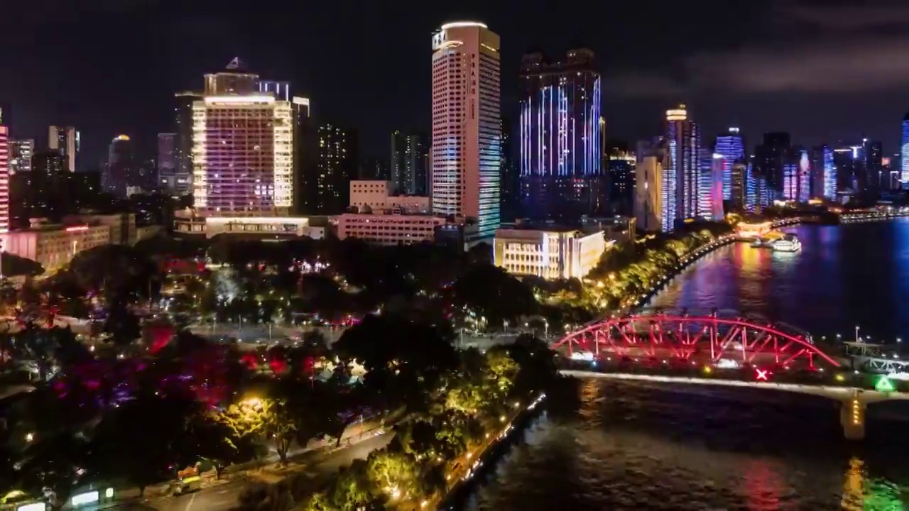 广州珠江两岸CBD城市节日灯光夜景航拍视频素材