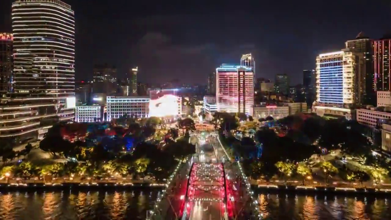 广州珠江海珠桥海珠广场节日灯光夜景航拍视频素材