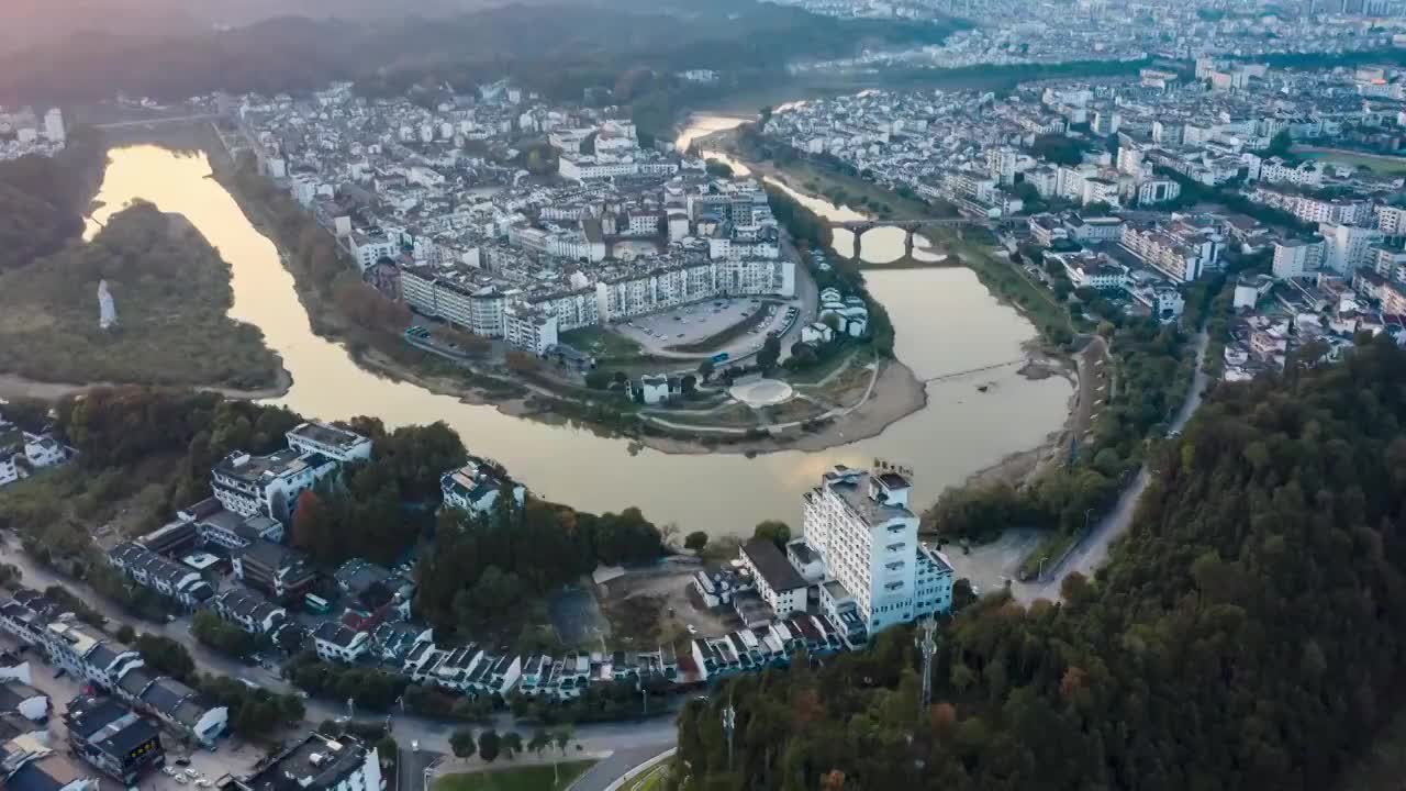 江西婺源饶河源国家湿地公园4K延时航拍风光短片视频素材