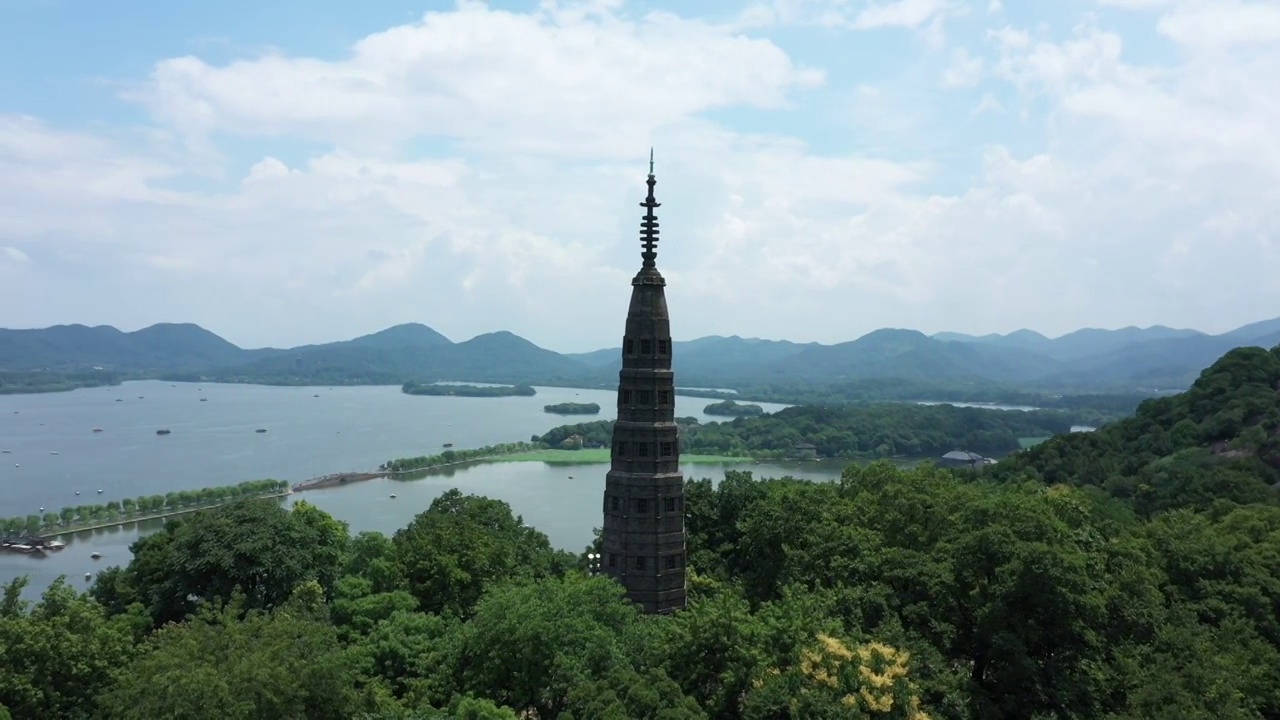 杭州西湖保俶塔航拍大景视频素材