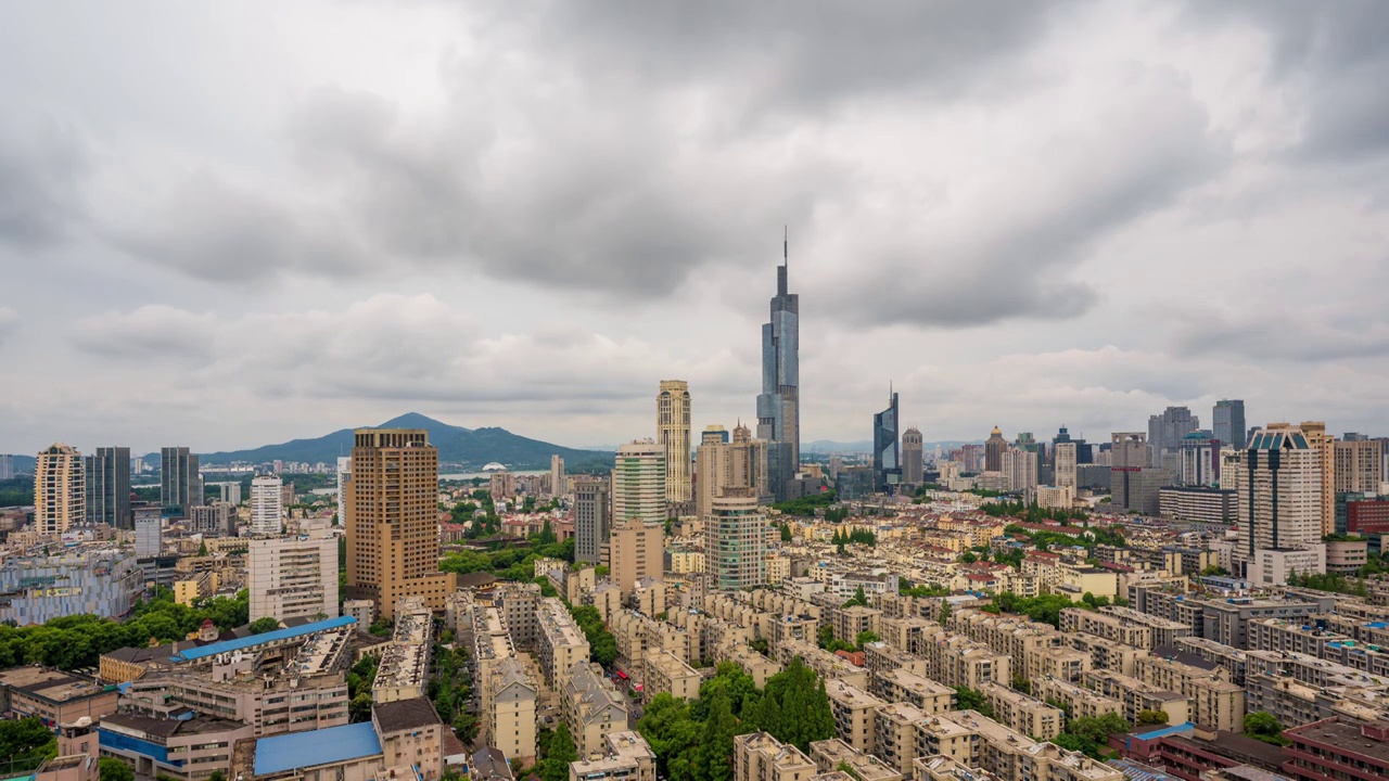 南京,全景,延时,玄武湖,航拍视角,紫峰大厦视频素材