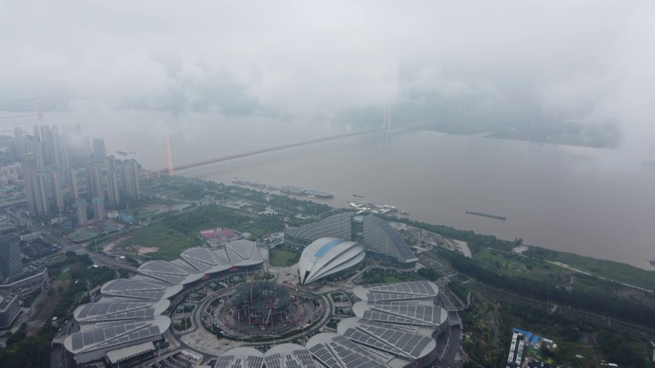 烟雨武汉长江视频素材