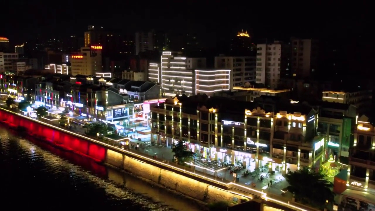 航拍韶关市区夜景航拍浈江夜景航拍风采楼夜景视频素材