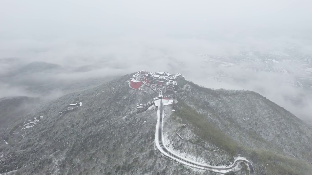 茅山下雪航拍视频素材