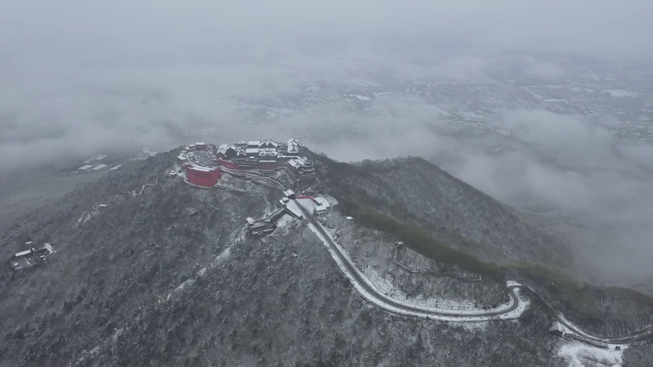 茅山下雪航拍视频素材