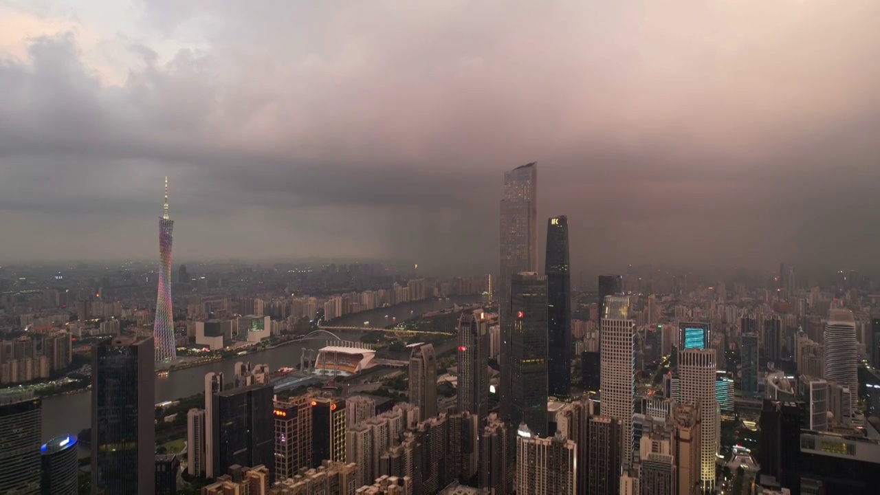 广州珠江新城暴雨航拍视频素材