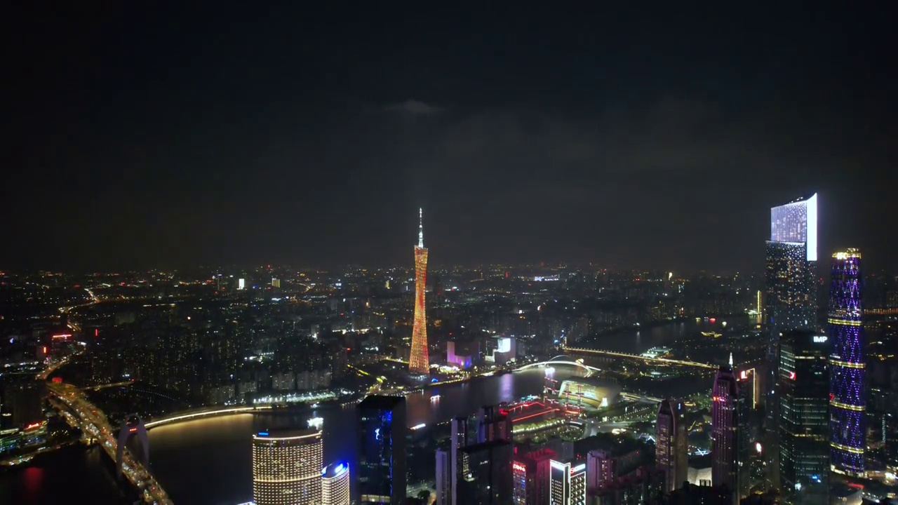 广州珠江新城夜景航拍视频素材