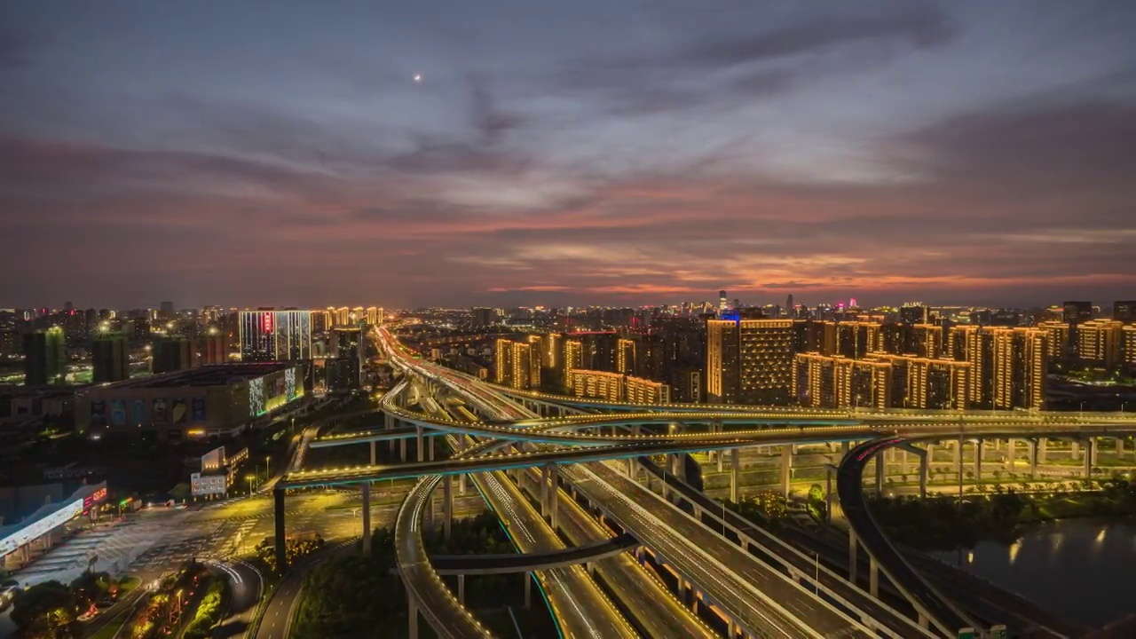 宁波环城南路高架立交桥日落夜景视频素材