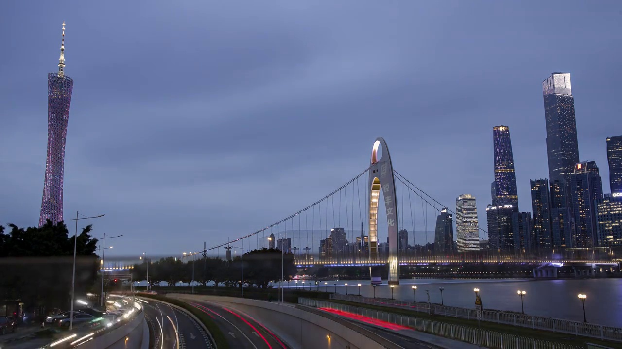 广州地标建筑日转夜延时视频素材