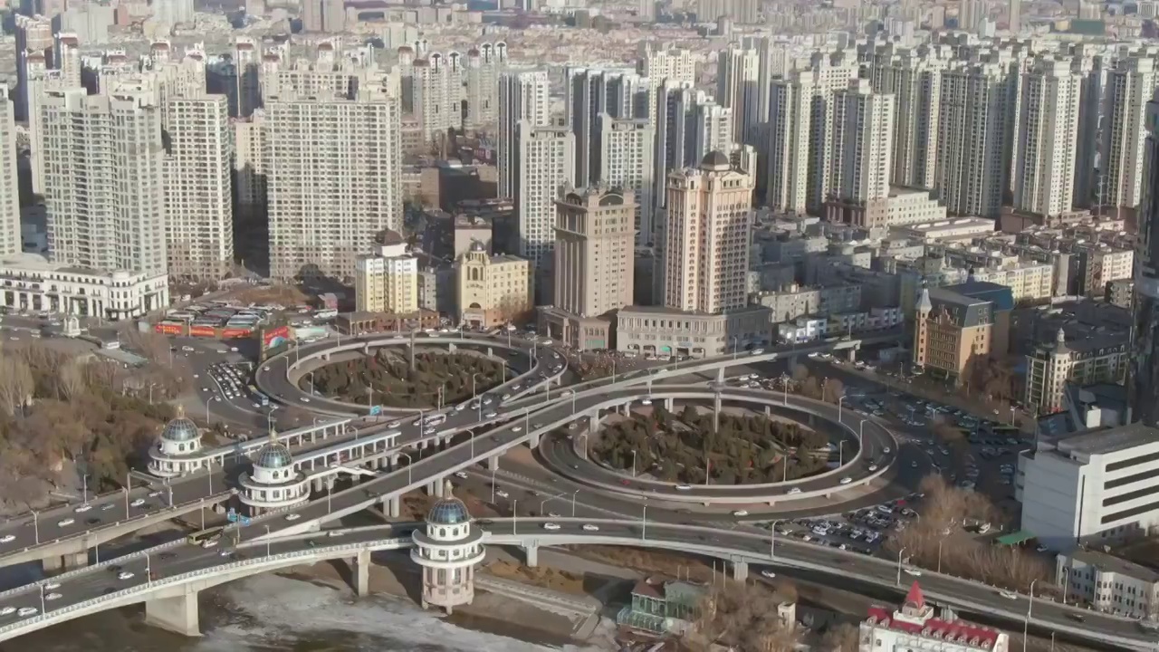 建筑外部 都市风景 摩天大楼 现代 桥视频素材