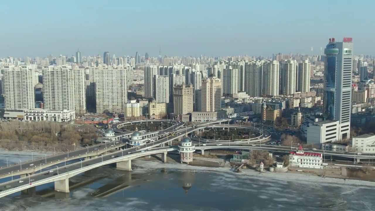 建筑外部 都市风景 摩天大楼 现代 桥视频素材