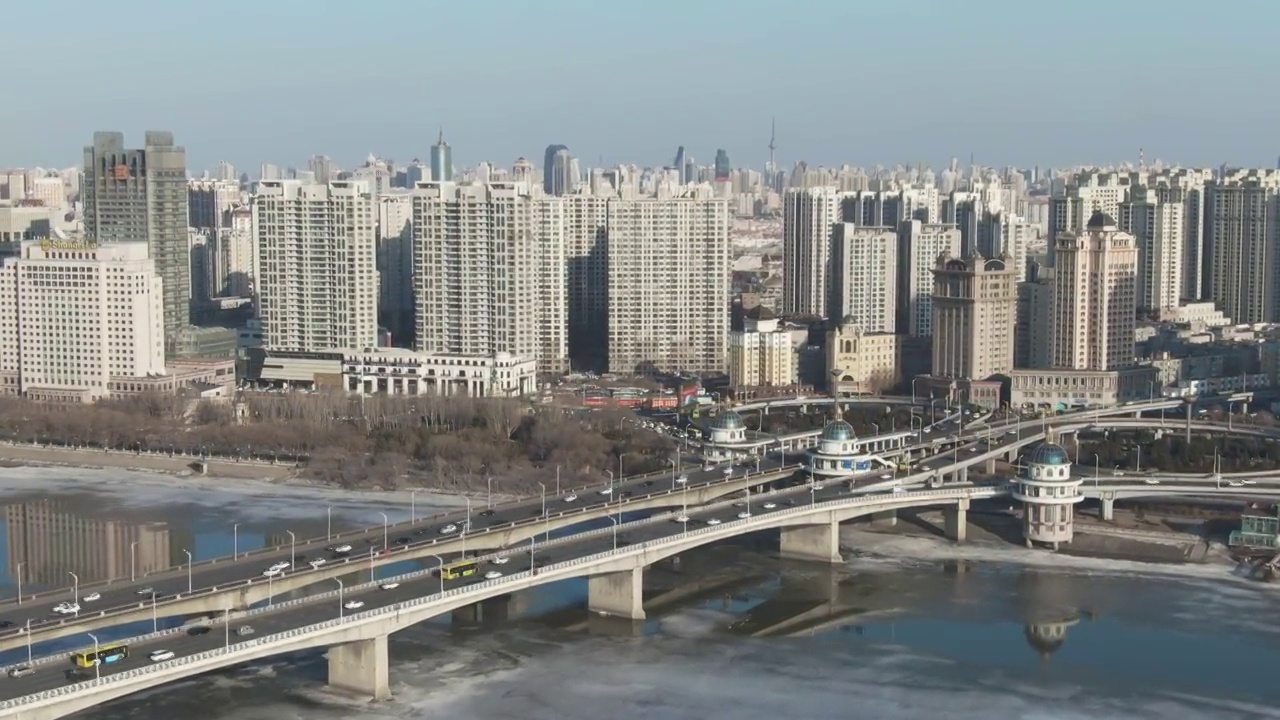 建筑外部 都市风景 摩天大楼 现代 桥视频素材