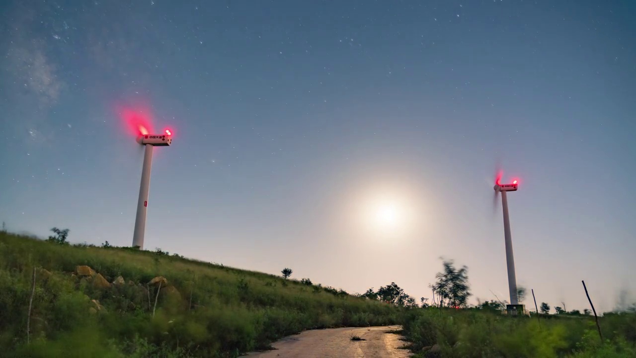 河南省洛阳市风力发电装备日转夜延时摄影视频素材