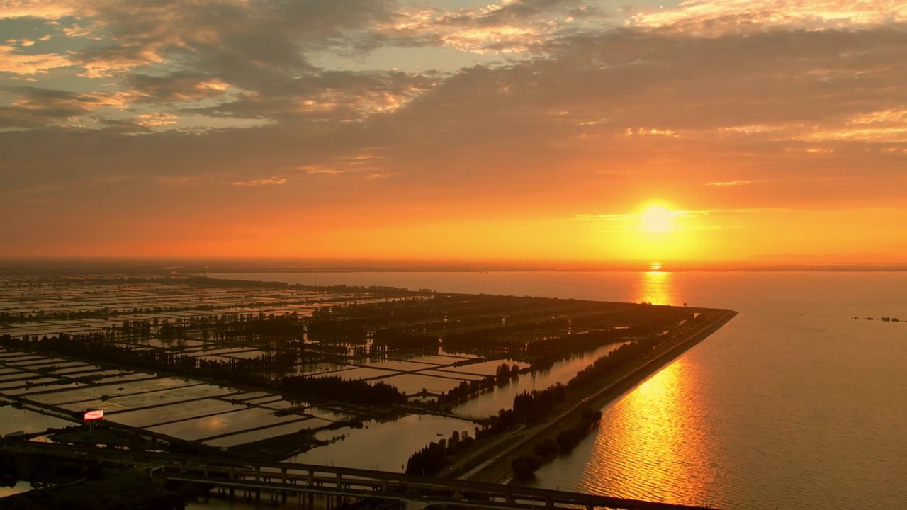 石臼湖养殖场夕阳视频素材