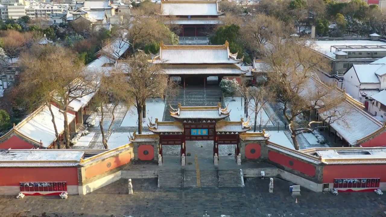 航拍南京朝天宫雪景视频素材