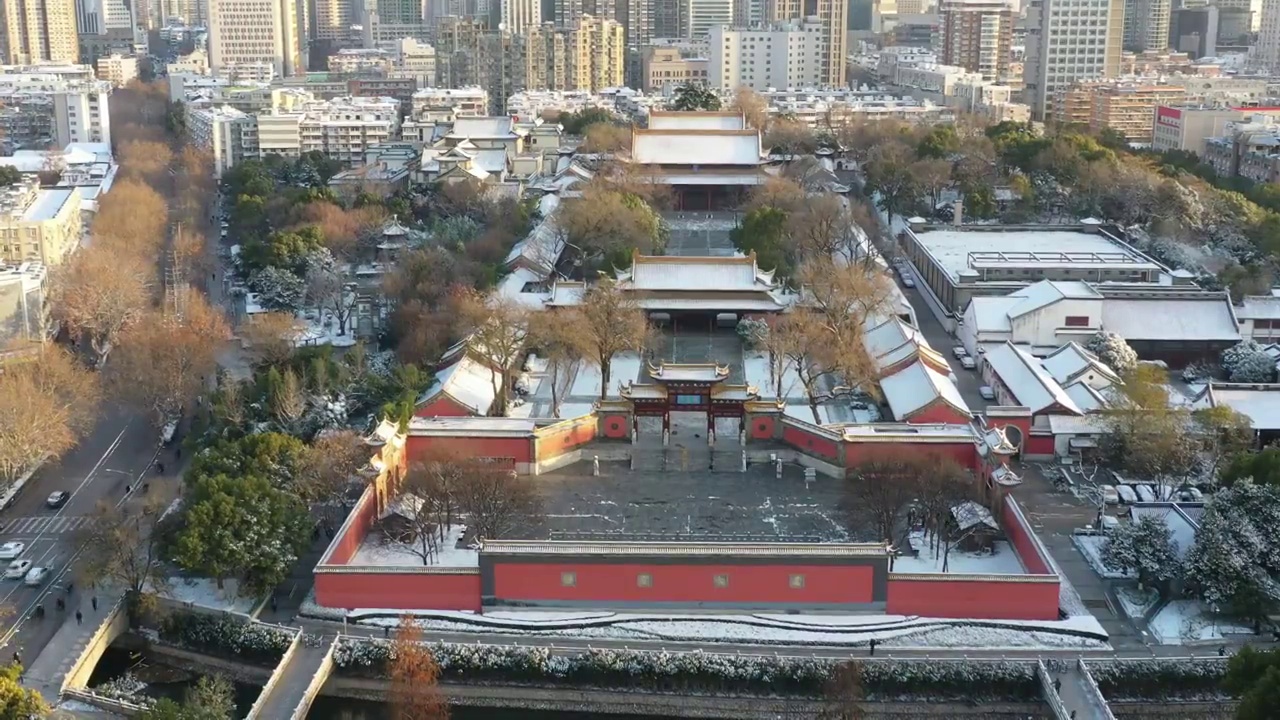 航拍南京朝天宫雪景视频素材