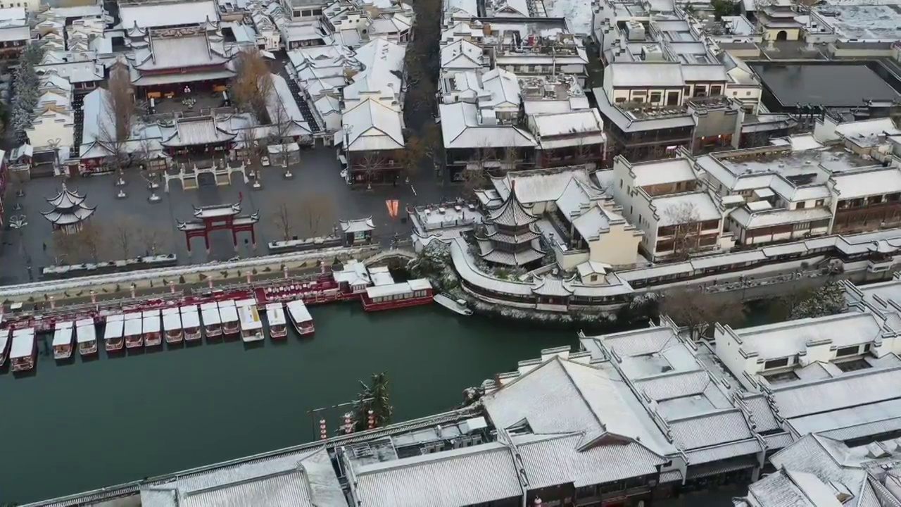 航拍南京夫子庙雪景视频素材