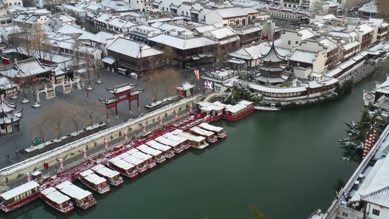 航拍南京夫子庙雪景视频素材