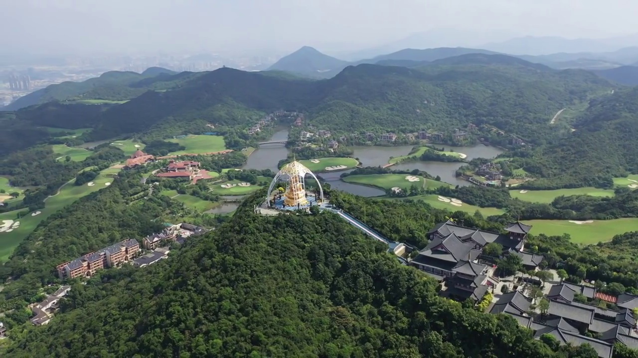 广东省深圳市盐田区东部华侨城大华兴寺航拍视频素材