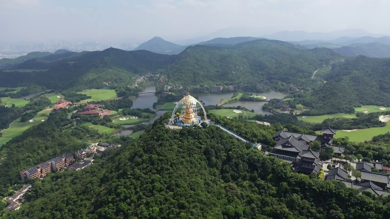 广东省深圳市盐田区东部华侨城大华兴寺航拍视频素材