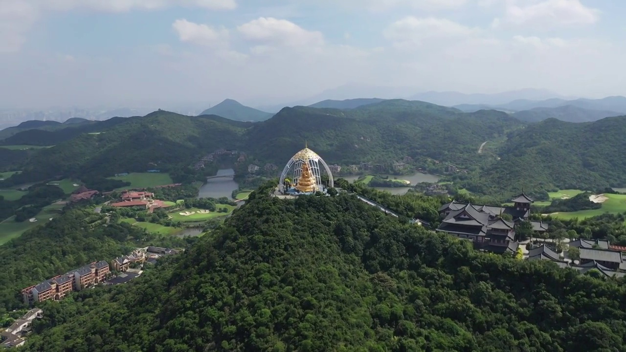 广东省深圳市盐田区东部华侨城大华兴寺航拍视频素材